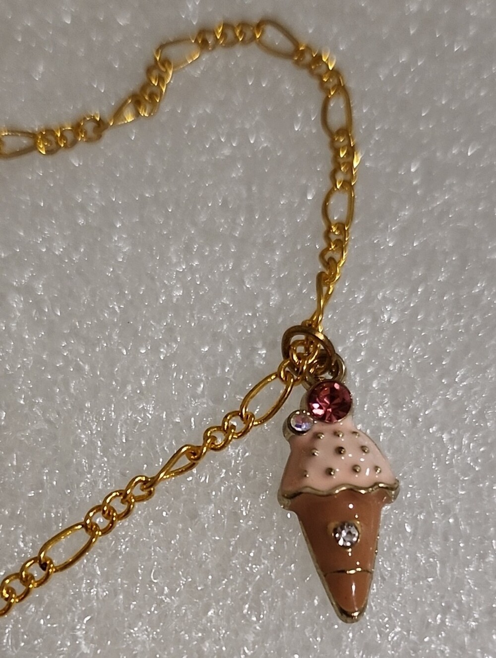 Hand Crafted Gold-Tone Pink Ice Cream Cone Charm Bracelet / Anklet